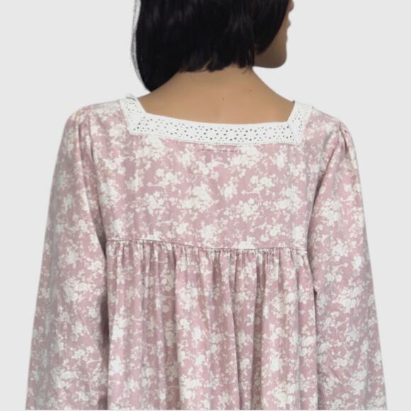 Victorian Cotton Nightgown Prairie Dress M Pintuck Eyelet Lace Peasant Cozycore - Picture 10 of 11